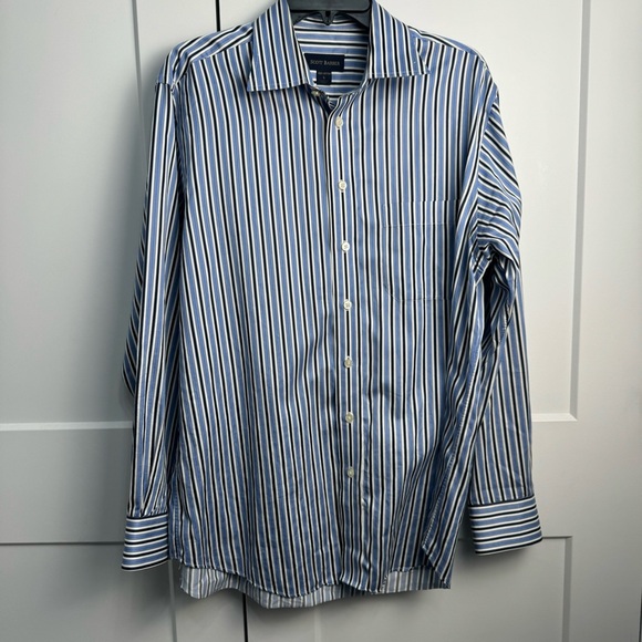 Scott Barber Men's Button Up Dress Shirt Button Down Blue Strip Size Large - Picture 1 of 7